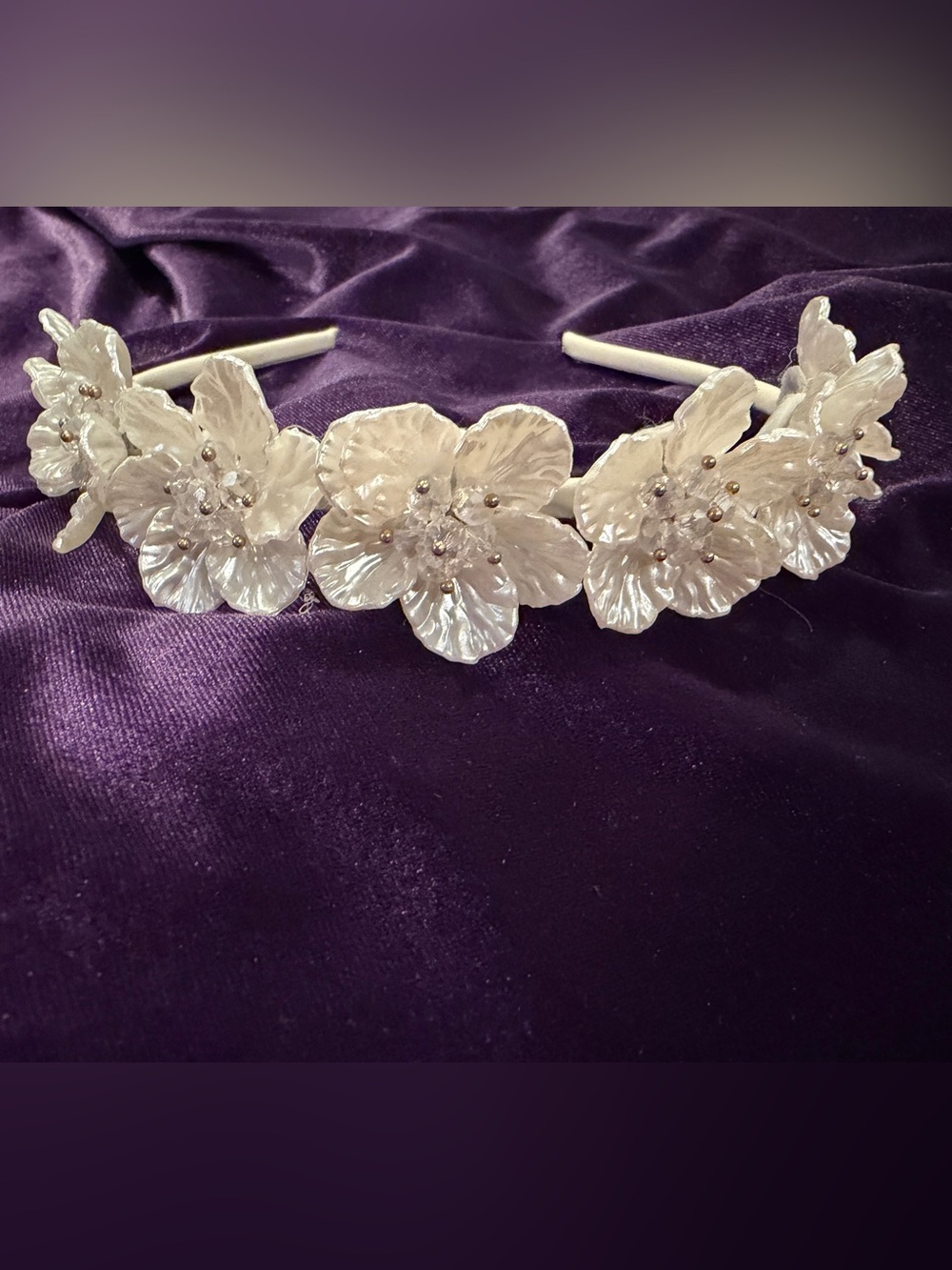 Ivory Floral Pearl Accent Headband - Women’s Hair Accessory
